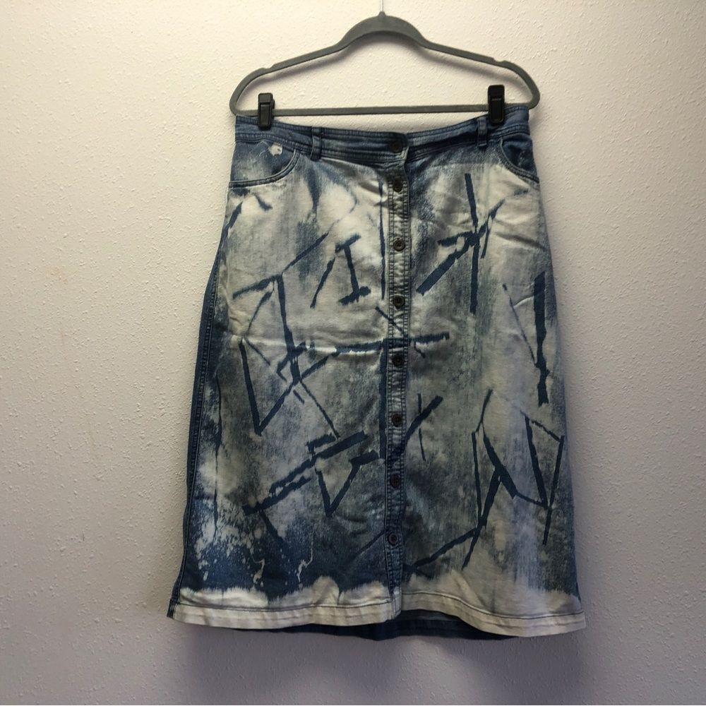 Laura Scott Custom Bleach Dyed Button Front Skirt Sz 14